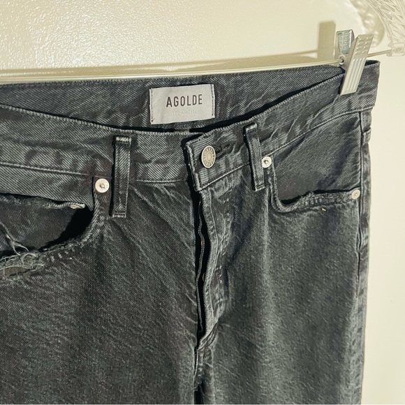 Agolde Jamie High Rise Classic Jeans Rematch Distressed Black Denim Preppy - Picture 10 of 10